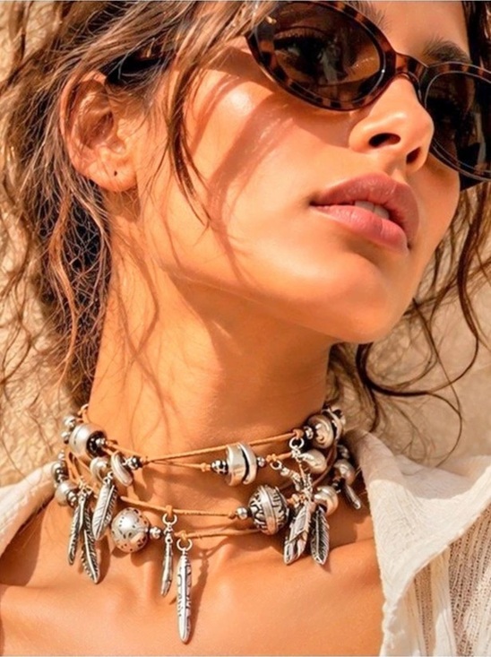 Free People Jewelry - Multi Layer Feather Bead Choker Necklace